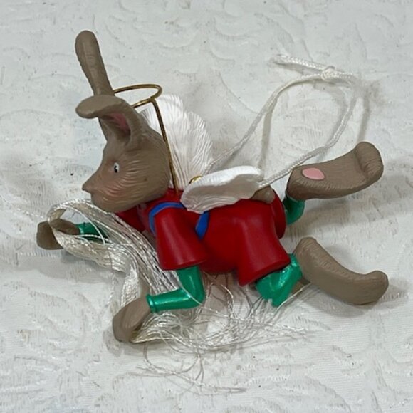 VTG 1994 Hallmark Keepsake Flying "Angel Hare" w/Brass Halo Christmas Ornament - Picture 12 of 14
